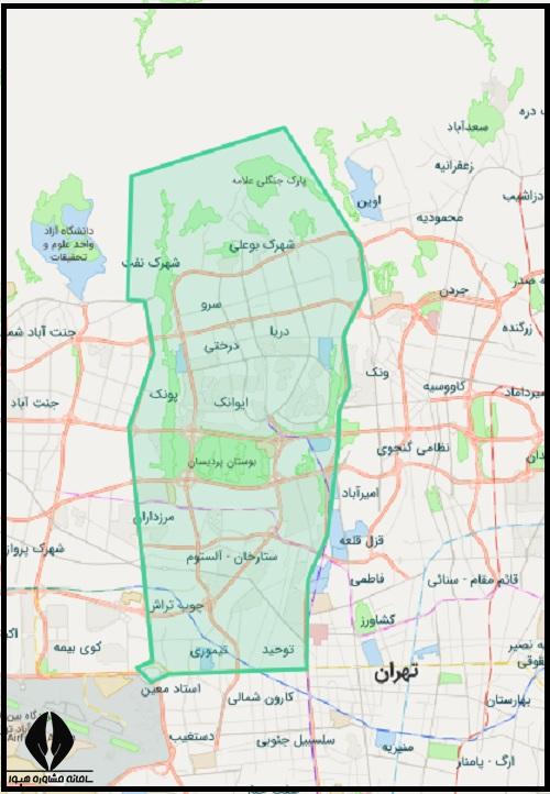 محدوده ثبت نام مدارس منطقه ۲ تهران